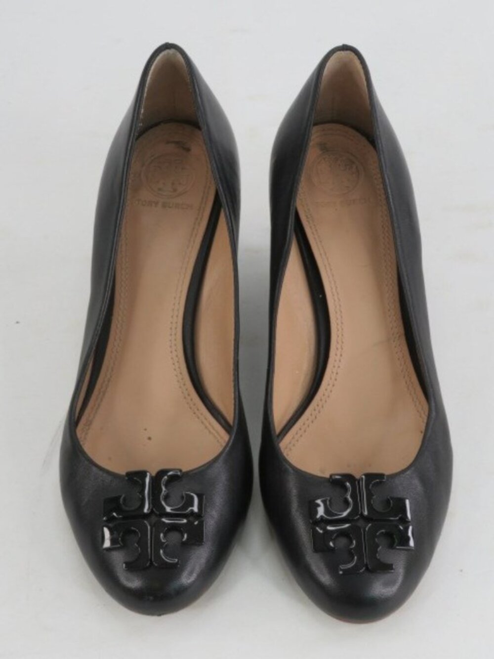 Tory Burch Black Leather Sally Wedge Pumps Size 8.5M